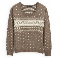 日系提花宽松针织套头衫 卡其色